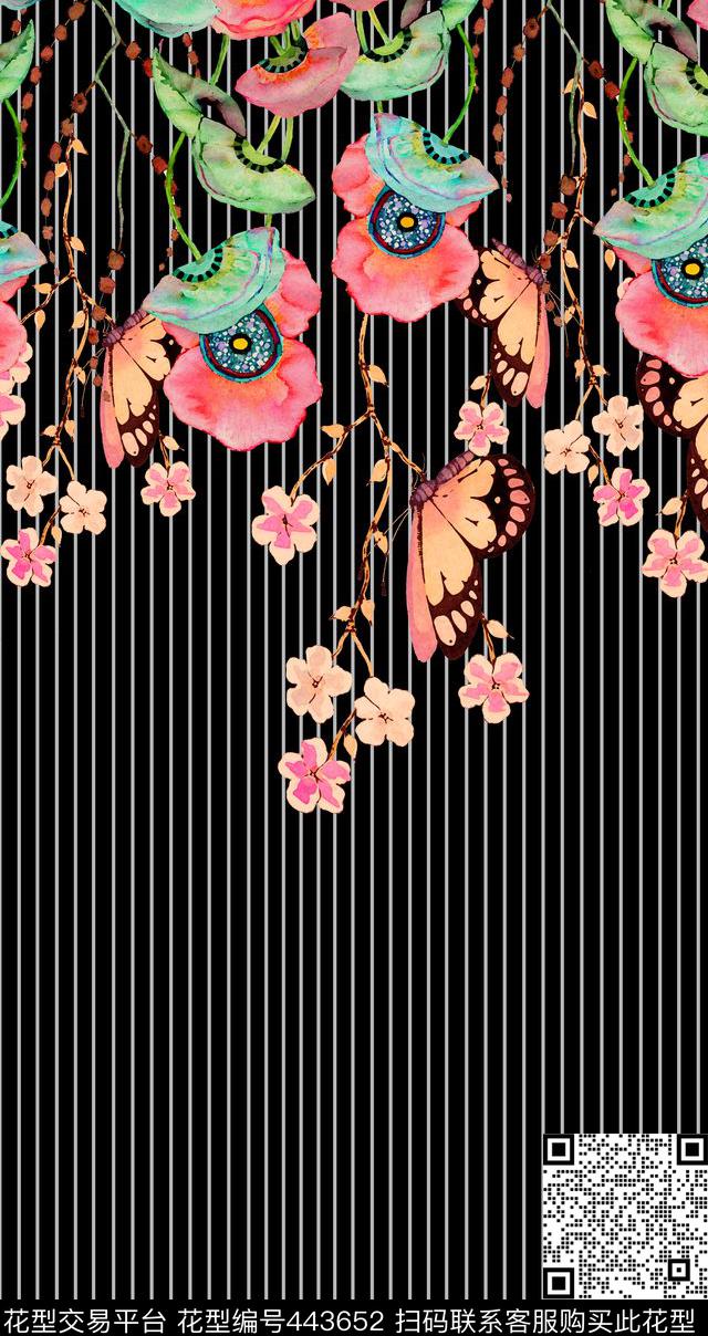 定位花卉条纹数码印花华亿平台下载（图片编号: 443652） - 瓦栏（Walan）