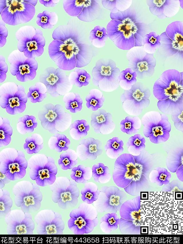 纯色底淡雅田园风花朵数码印花华亿平台下载（图片编号: 443658） - 瓦栏（Walan）