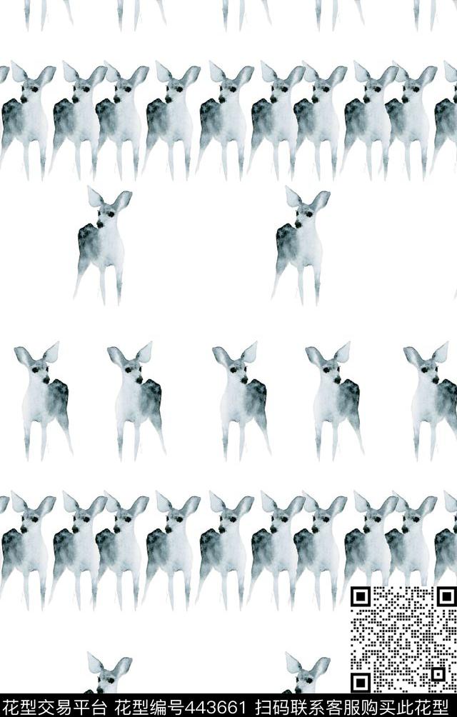 动物鹿渐水彩数码印花华亿平台下载（图片编号: 443661） - 瓦栏（Walan）