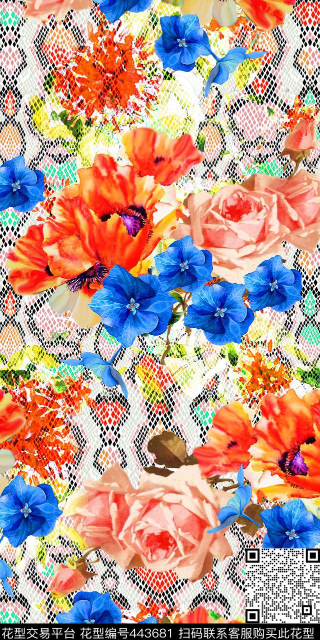 抽象花纹花卉数码时尚画稿丝绸真丝棉布画稿数码印花华亿平台下载（图片编号: 443681） - 瓦栏（Walan）