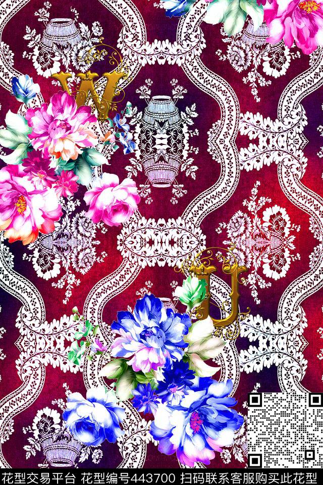 民族条纹花瓶数码印花华亿平台下载（图片编号: 443700） - 瓦栏（Walan）