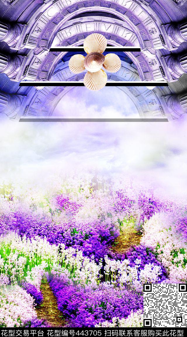 时尚建筑薰衣草数码印花华亿平台下载（图片编号: 443705） - 瓦栏（Walan）