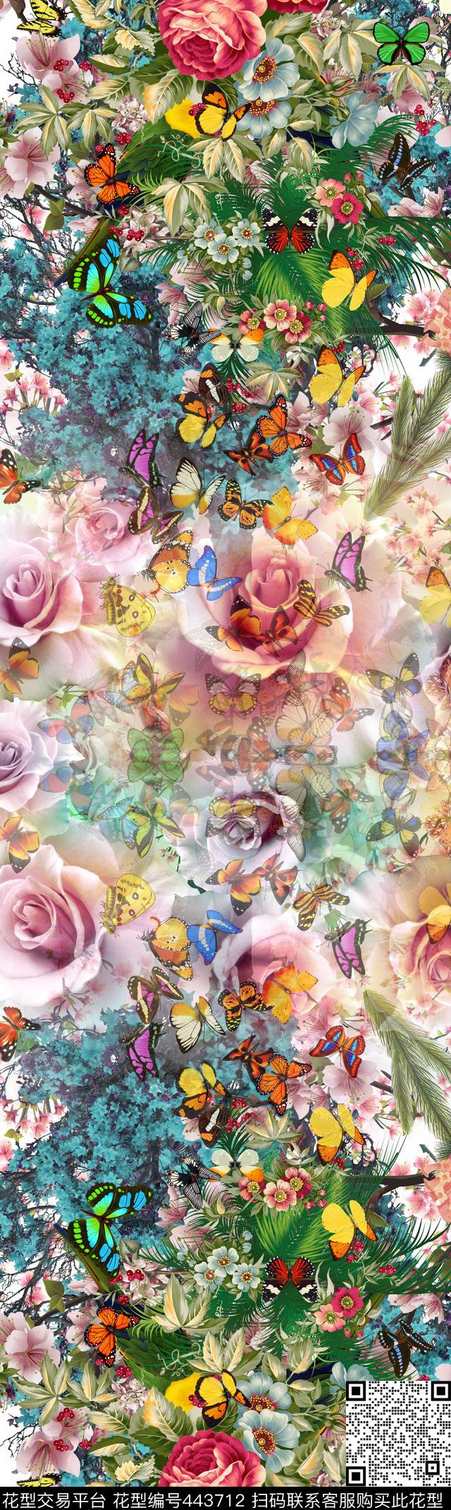典雅花丛花簇数码印花华亿平台下载（图片编号: 443712） - 瓦栏（Walan）