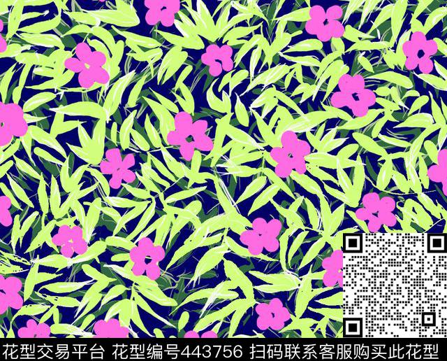 花卉竹叶传统印花华亿平台下载（图片编号: 443756） - 瓦栏（Walan）