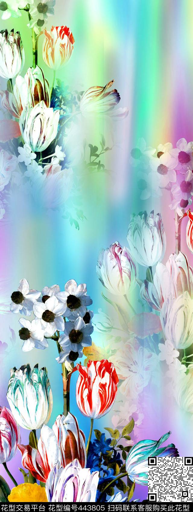 时尚花卉定位数码印花华亿平台下载（图片编号: 443805） - 瓦栏（Walan）