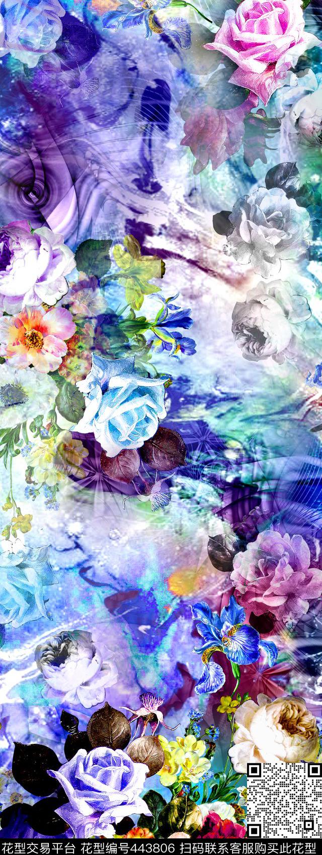 时尚油画花卉炫光数码印花华亿平台下载（图片编号: 443806） - 瓦栏（Walan）