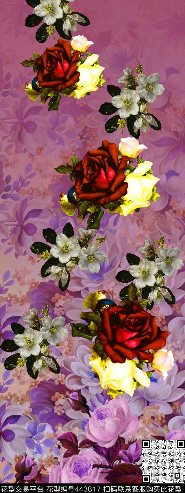 定位梦幻手绘花卉紫色风情数码印花华亿平台下载（图片编号: 443817） - 瓦栏（Walan）