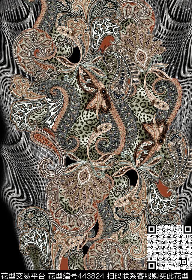 欧美风佩斯利花纹腰果花数码印花华亿平台下载（图片编号: 443824） - 瓦栏（Walan）