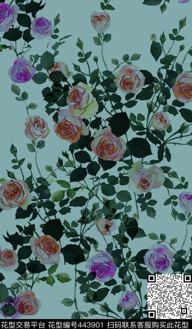 玫瑰田园传统印花华亿平台下载（图片编号: 443901） - 瓦栏（Walan）