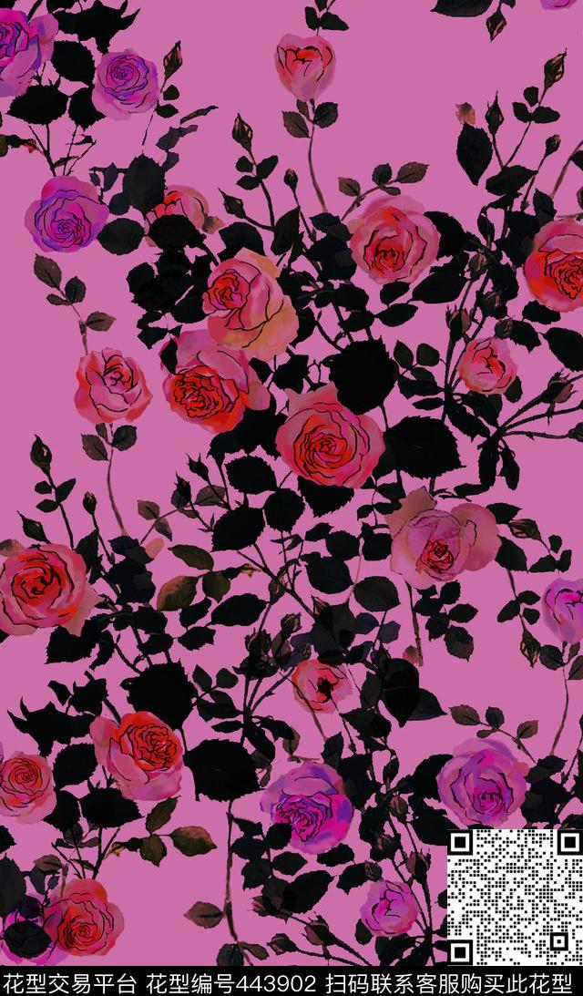 田园玫瑰传统印花华亿平台下载（图片编号: 443902） - 瓦栏（Walan）