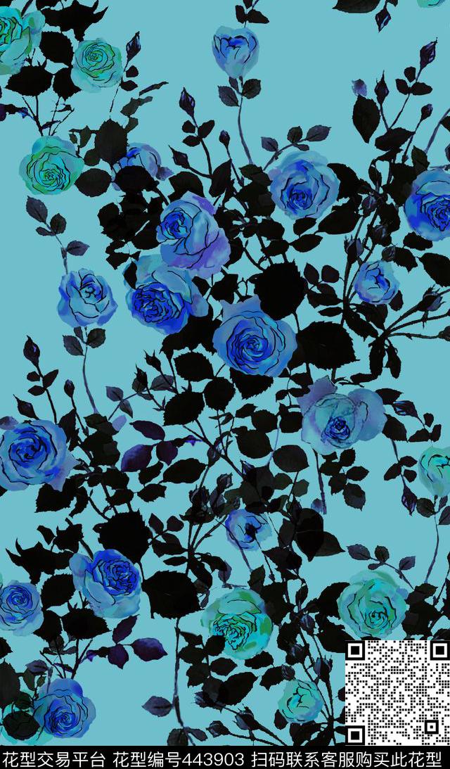 田园玫瑰传统印花华亿平台下载（图片编号: 443903） - 瓦栏（Walan）