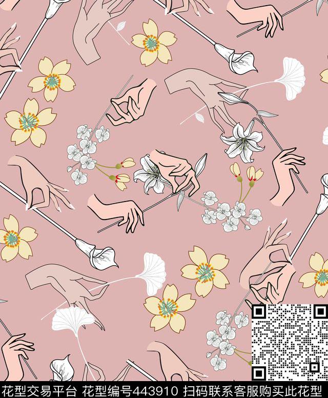 时尚简约千手观音花卉数码印花华亿平台下载（图片编号: 443910） - 瓦栏（Walan）