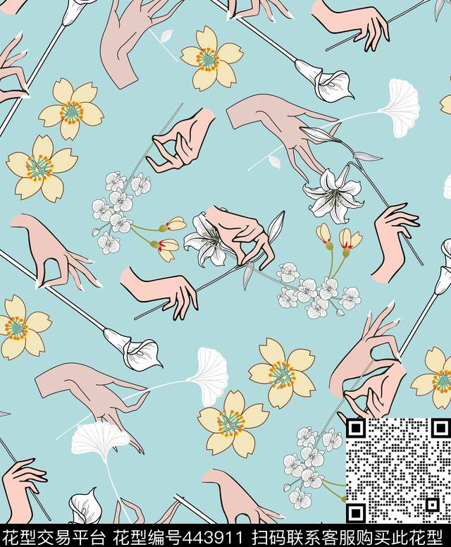 时尚简约千手观音花卉数码印花华亿平台下载（图片编号: 443911） - 瓦栏（Walan）