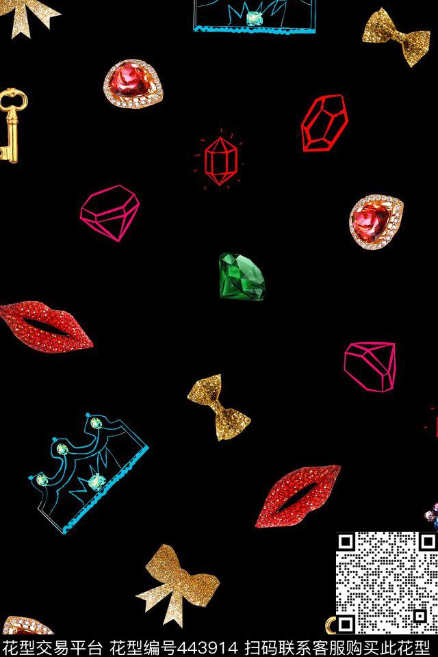 金色蝴蝶结绘画珠宝嘴唇数码印花华亿平台下载（图片编号: 443914） - 瓦栏（Walan）