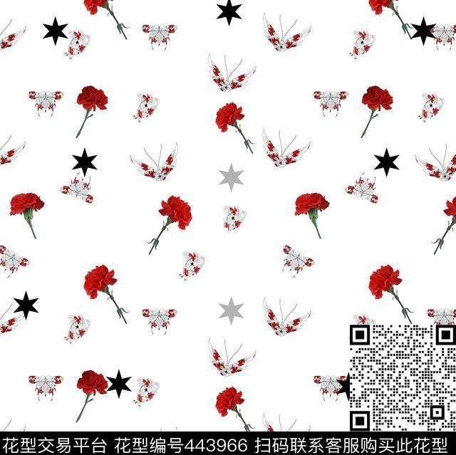 女装康乃馨蝴蝶星星数码印花华亿平台下载（图片编号: 443966） - 瓦栏（Walan）