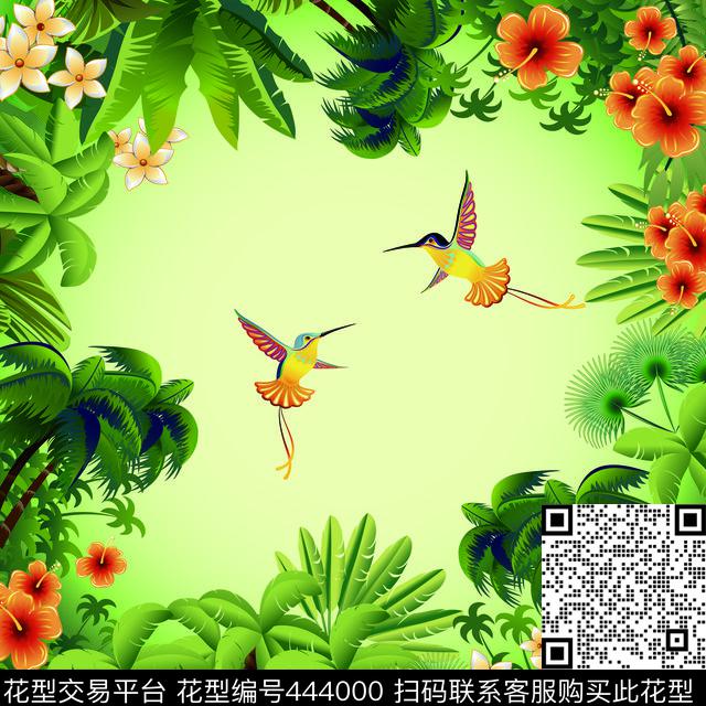 热带风情植物花纹数码印花华亿平台下载（图片编号: 444000） - 瓦栏（Walan）