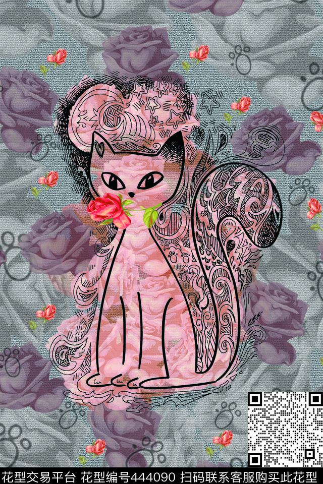 花猫物的和谐数码印花华亿平台下载（图片编号: 444090） - 瓦栏（Walan）