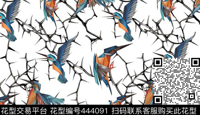 鸟时尚手绘数码印花华亿平台下载（图片编号: 444091） - 瓦栏（Walan）