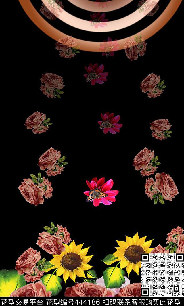 定位花蝴蝶花卉数码印花华亿平台下载（图片编号: 444186） - 瓦栏（Walan）