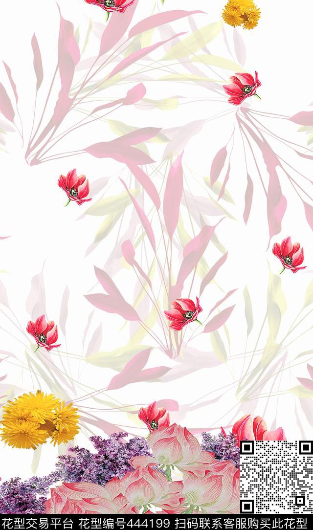 定位花花卉树形数码印花华亿平台下载（图片编号: 444199） - 瓦栏（Walan）