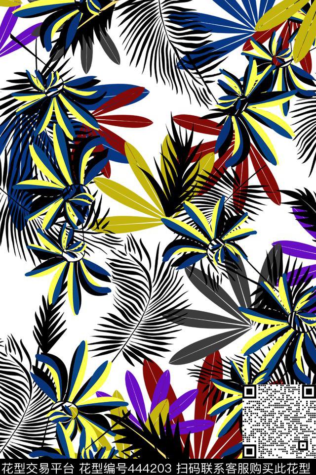 热带花草植物热带华亿平台传统印花华亿平台下载（图片编号: 444203） - 瓦栏（Walan）