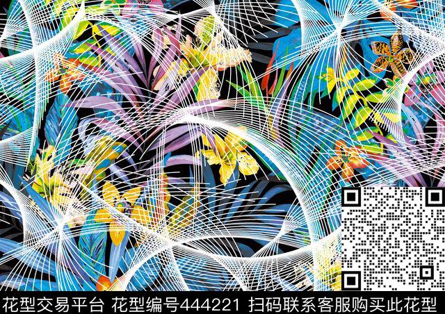 抽象几何线条数码印花华亿平台下载（图片编号: 444221） - 瓦栏（Walan）