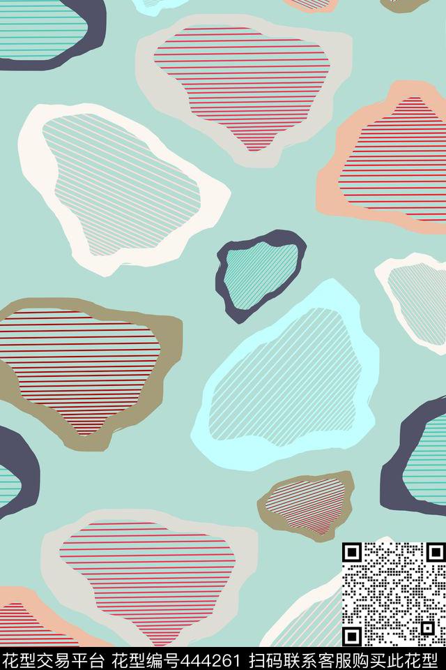 区域线条清爽数码印花华亿平台下载（图片编号: 444261） - 瓦栏（Walan）