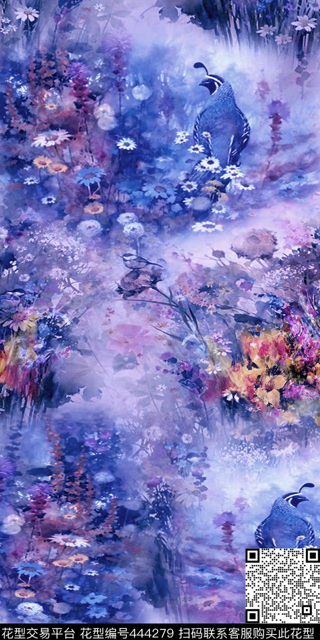时尚流行新潮水彩水墨画花卉丝绸真丝棉布数码印花华亿平台下载（图片编号: 444279） - 瓦栏（Walan）