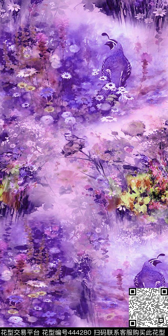 时尚流行新潮水彩水墨画花卉丝绸真丝棉布数码印花华亿平台下载（图片编号: 444280） - 瓦栏（Walan）