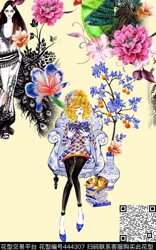 流行时尚时装花卉数码印花华亿平台下载（图片编号: 444307） - 瓦栏（Walan）