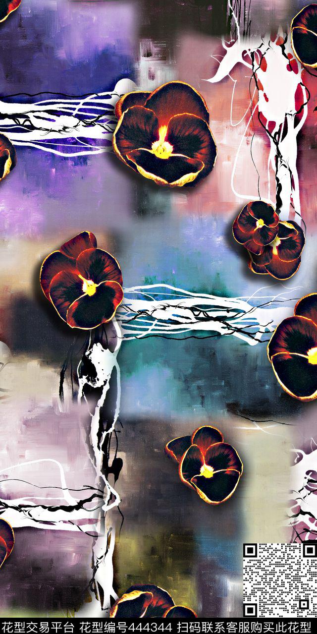 抽象肌理条纹数码印花华亿平台下载（图片编号: 444344） - 瓦栏（Walan）