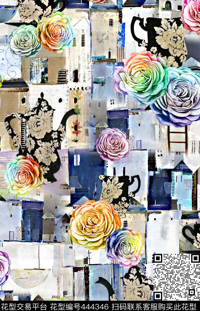 欧式房屋插画数码印花华亿平台下载（图片编号: 444346） - 瓦栏（Walan）