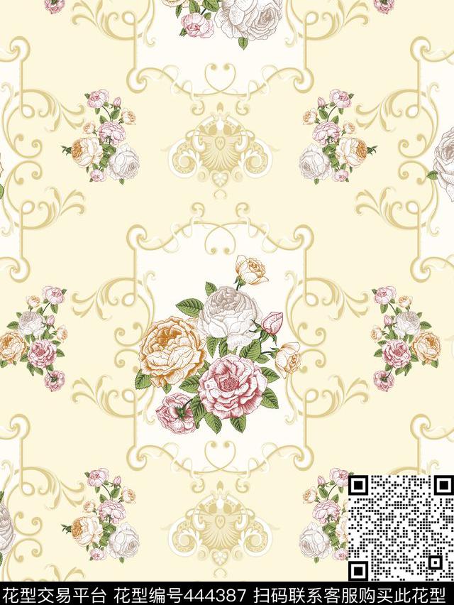 欧式花卉家纺传统印花华亿平台下载（图片编号: 444387） - 瓦栏（Walan）