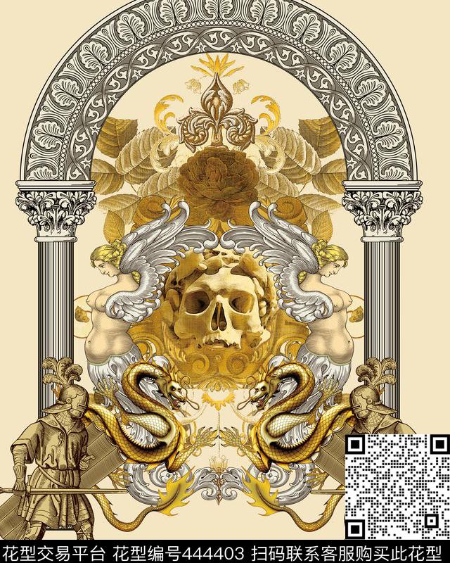 欧式罗马神话手绘欧式定位花欧式复古数码印花华亿平台下载（图片编号: 444403） - 瓦栏（Walan）