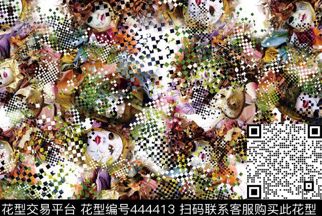抽象花几何平色数码印花华亿平台下载（图片编号: 444413） - 瓦栏（Walan）