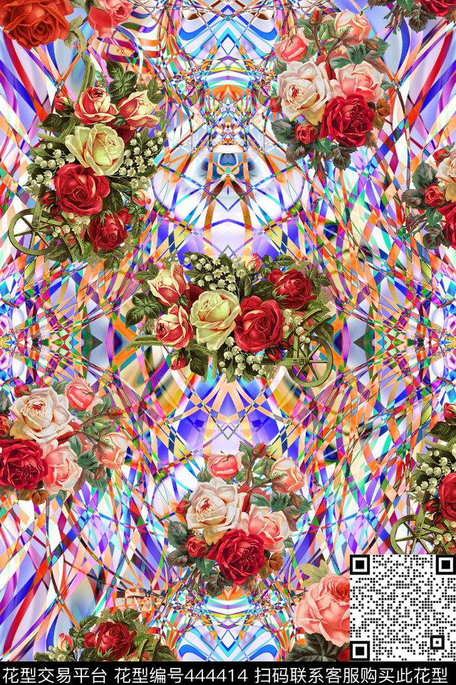 五彩花卉斑斓数码印花华亿平台下载（图片编号: 444414） - 瓦栏（Walan）