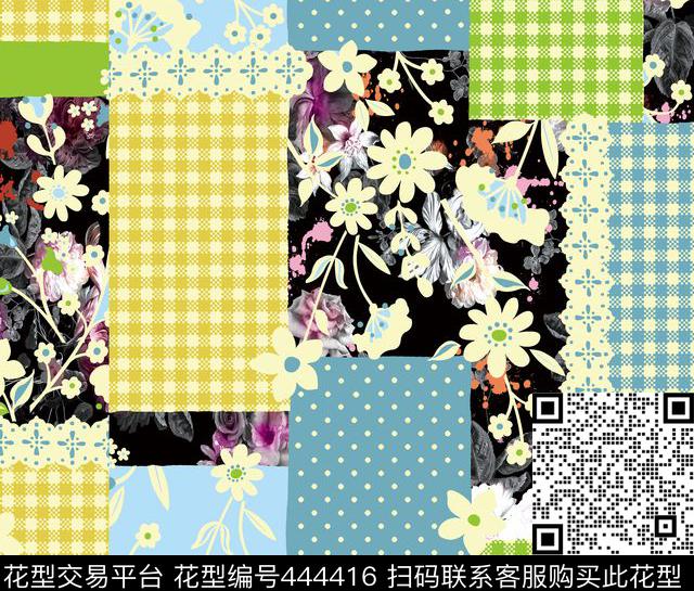 几何花朵儿层次数码印花华亿平台下载（图片编号: 444416） - 瓦栏（Walan）