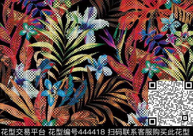 抽象花几何数码印花华亿平台下载（图片编号: 444418） - 瓦栏（Walan）