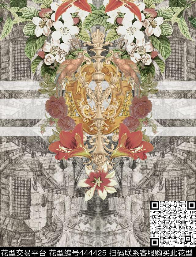 定位花卉流行时尚数码印花华亿平台下载（图片编号: 444425） - 瓦栏（Walan）