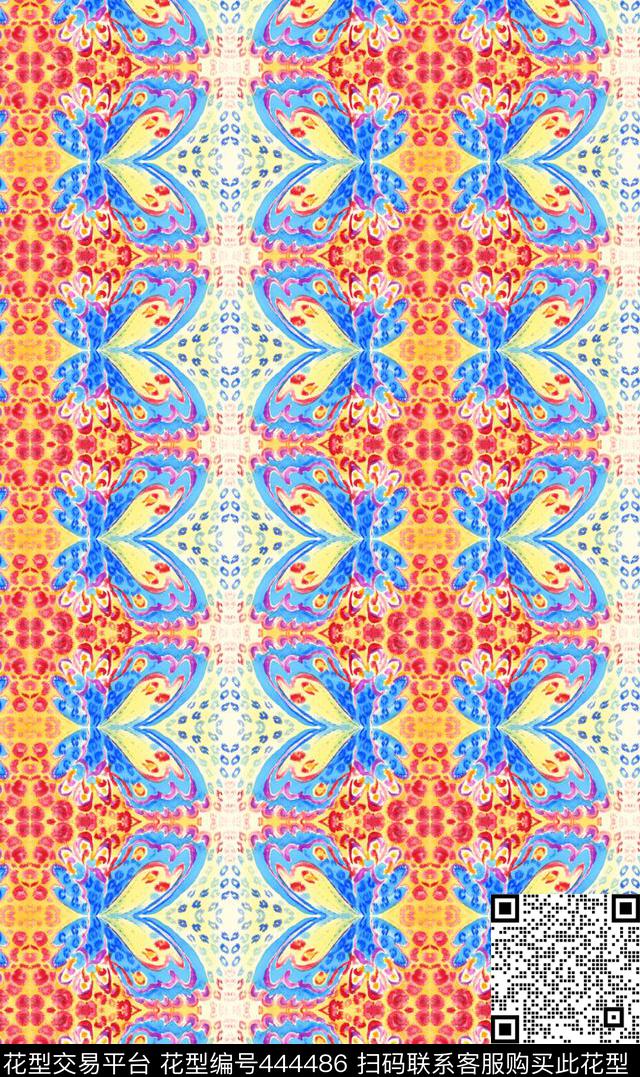蜡笔蝴蝶花传统印花华亿平台下载（图片编号: 444486） - 瓦栏（Walan）