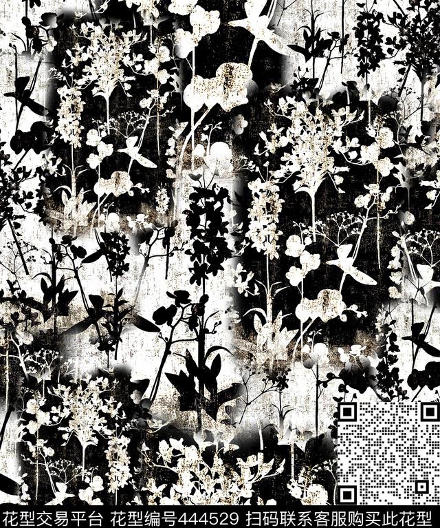 黑白渐变剪影数码印花华亿平台下载（图片编号: 444529） - 瓦栏（Walan）
