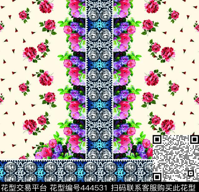 几何花朵MAX-定位类定位花数码印花华亿平台下载（图片编号: 444531） - 瓦栏（Walan）