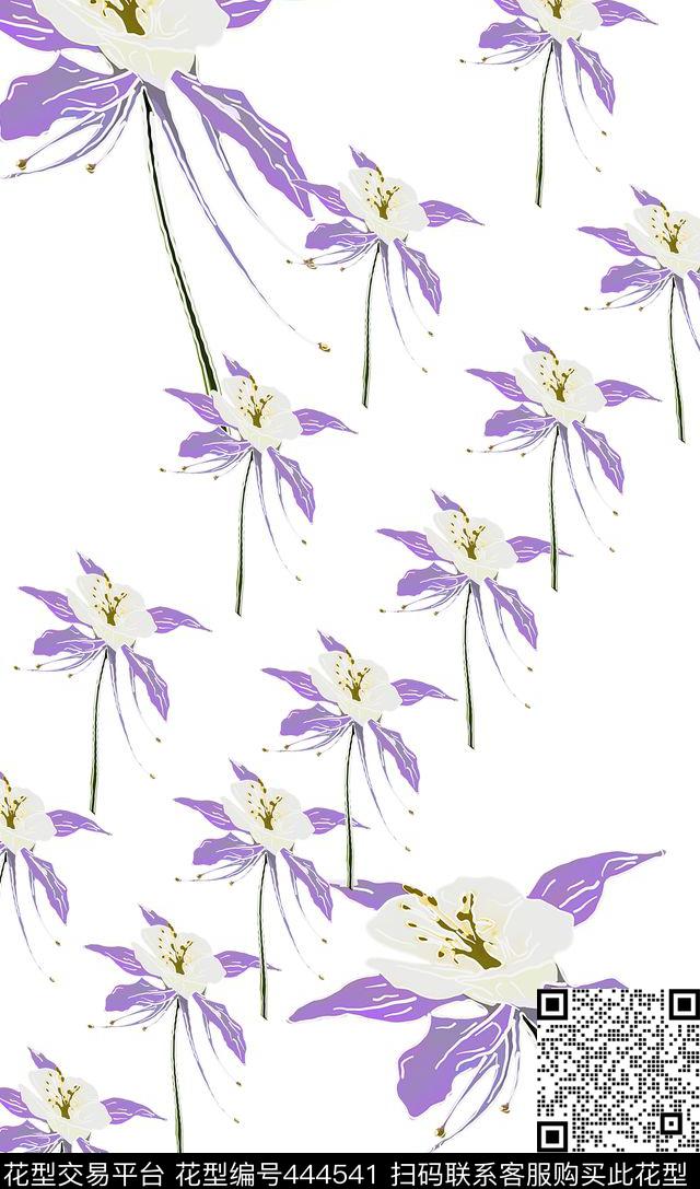 淡水色服装花卉传统印花华亿平台下载（图片编号: 444541） - 瓦栏（Walan）