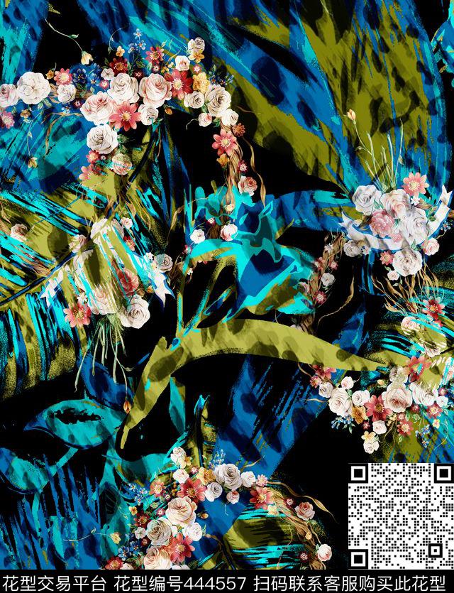 动物纹豹纹热带叶子数码华亿平台数码印花华亿平台下载（图片编号: 444557） - 瓦栏（Walan）