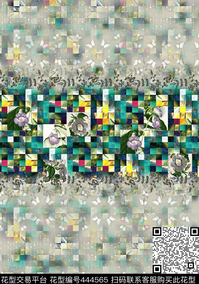 抽象几何拼接数码印花华亿平台下载（图片编号: 444565） - 瓦栏（Walan）