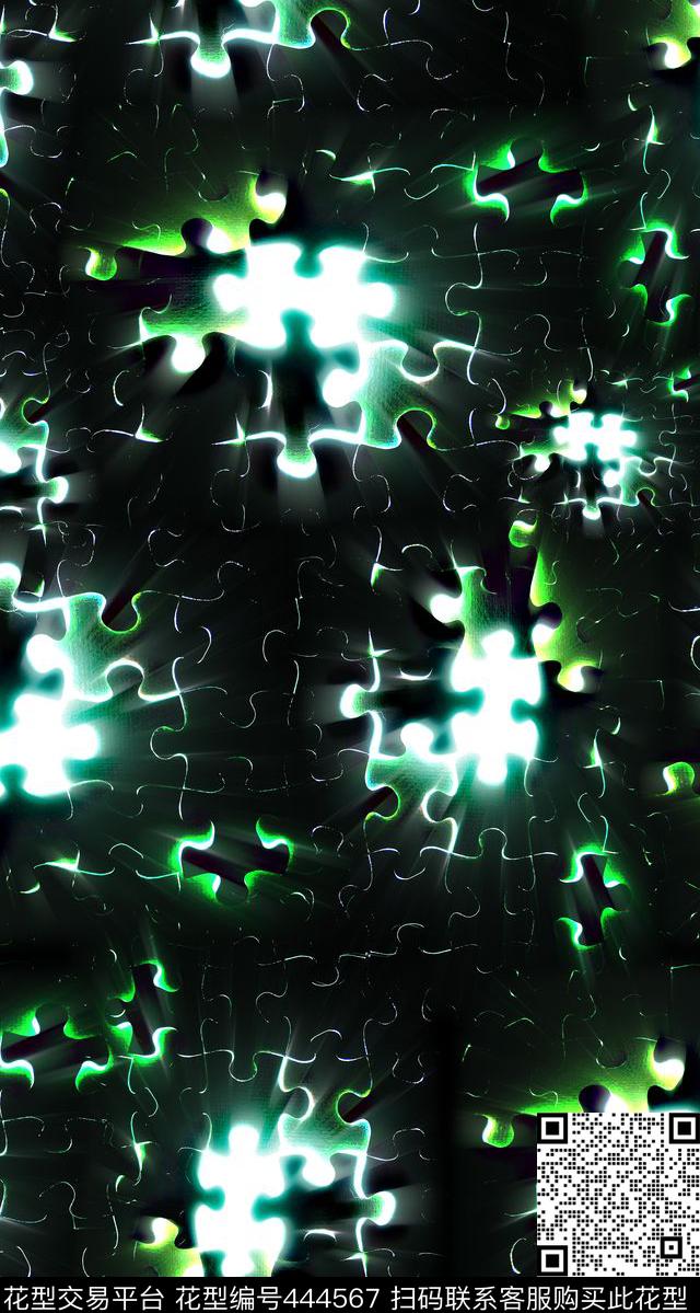 炫彩抽象黑底数码印花华亿平台下载（图片编号: 444567） - 瓦栏（Walan）