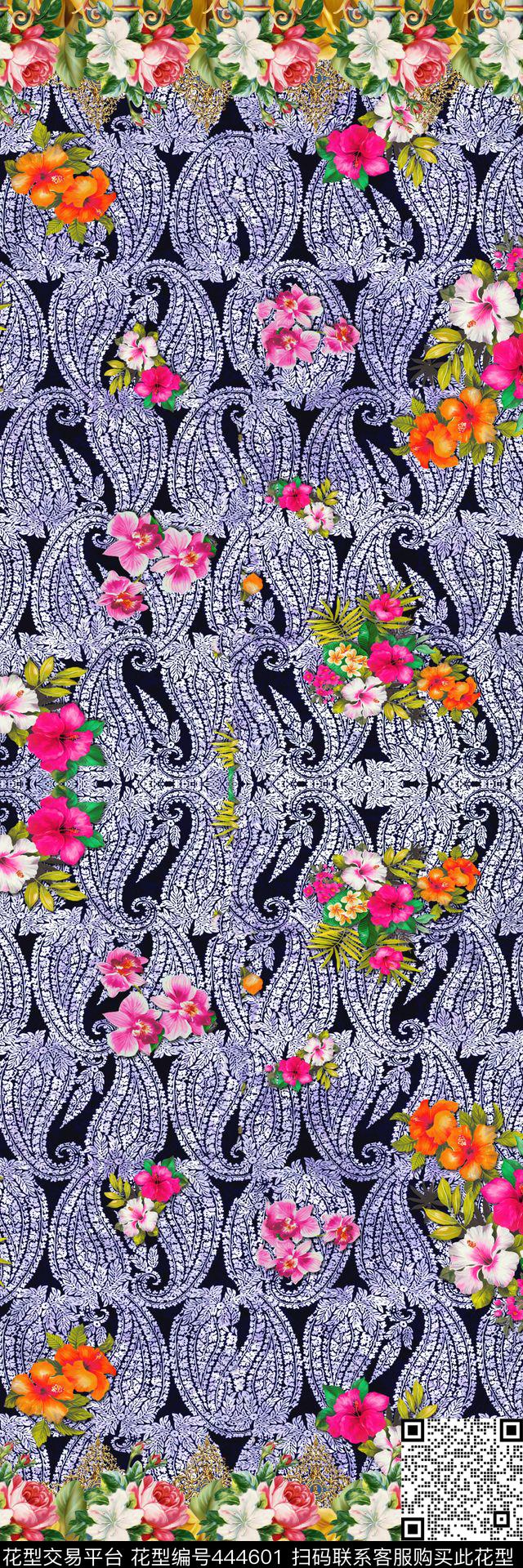 定位欧式腰果花金属风格花卉数码印花华亿平台下载（图片编号: 444601） - 瓦栏（Walan）