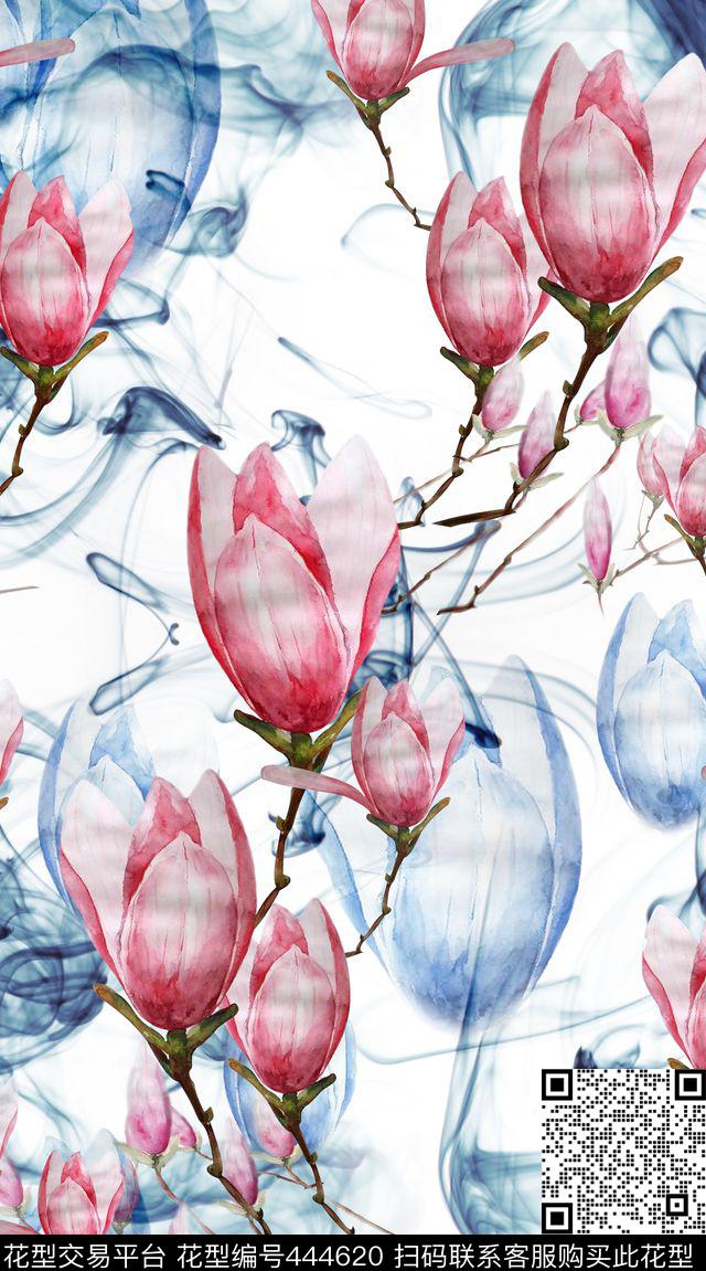 花卉手绘玉兰花传统印花华亿平台下载（图片编号: 444620） - 瓦栏（Walan）