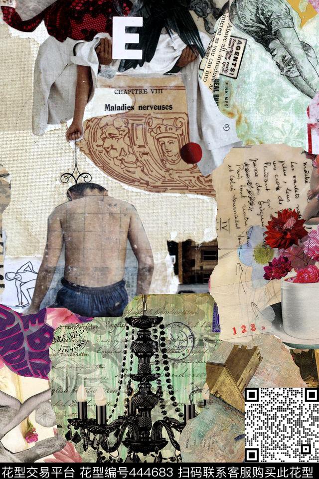 复古字母插画数码印花华亿平台下载（图片编号: 444683） - 瓦栏（Walan）