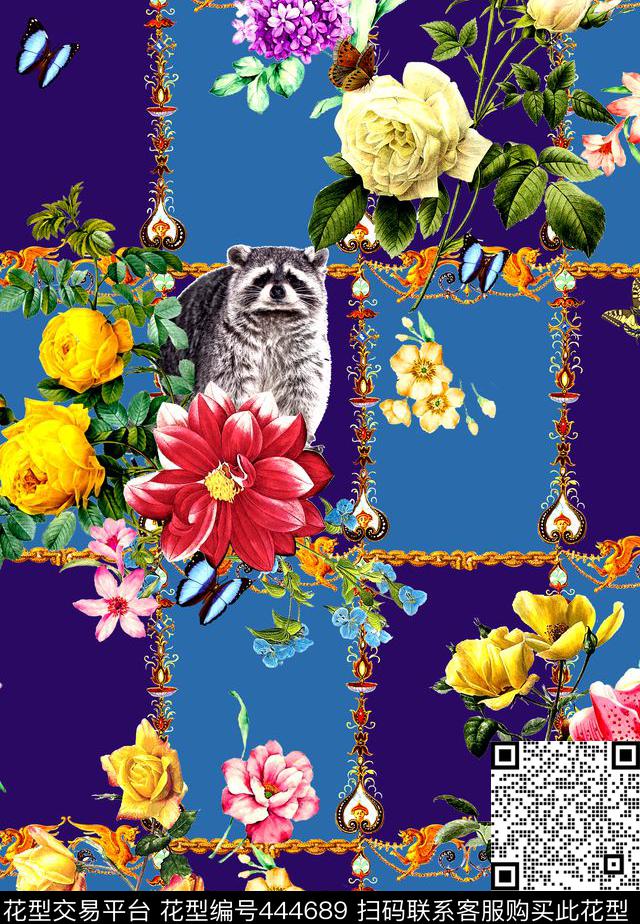 时尚金饰链条花卉数码印花华亿平台下载（图片编号: 444689） - 瓦栏（Walan）